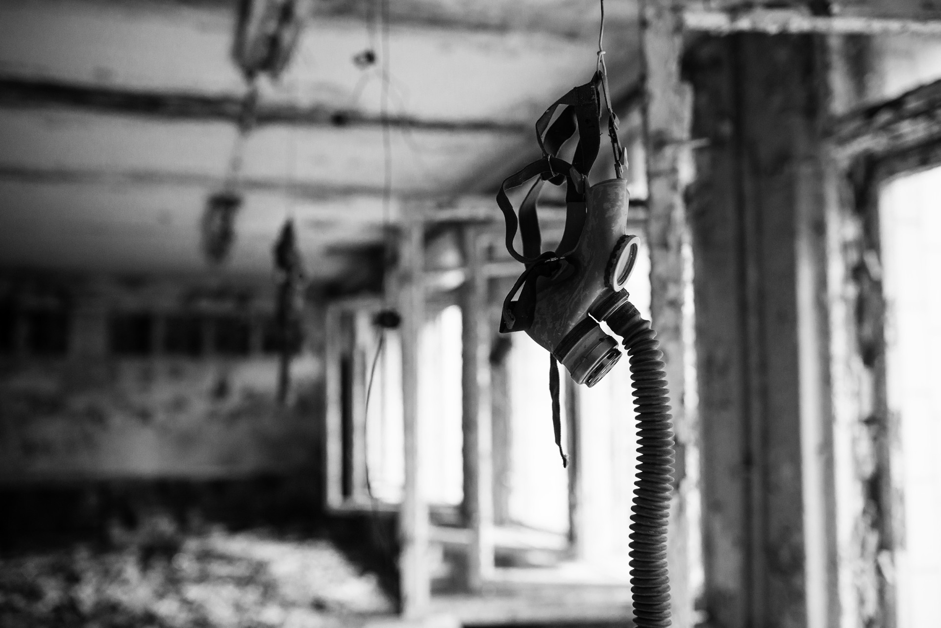 Infected radiation gas mask abandoned middle school chernobyl nuclear power plant zone alienation